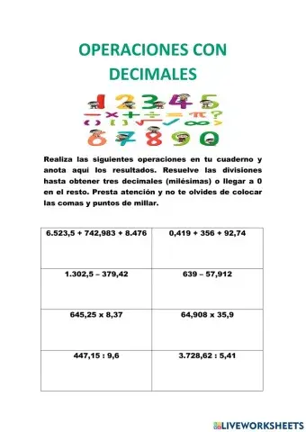 Operaciones con decimales