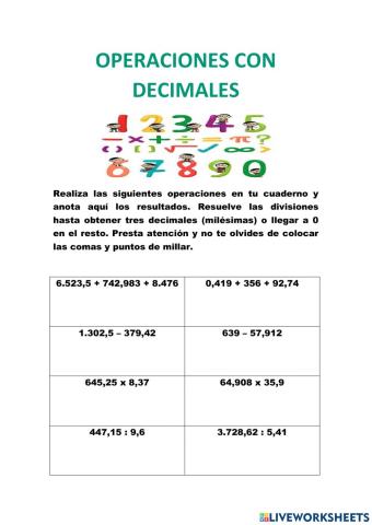 Operaciones con decimales