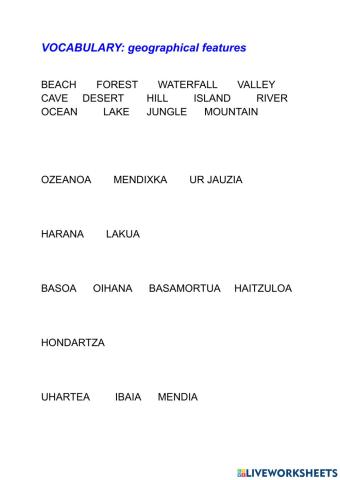 Vocabulary geographical features