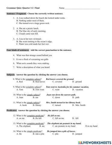 Sentence Writing Review with titles