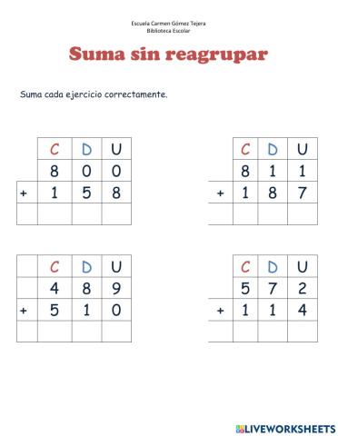Suma sin reagrupar