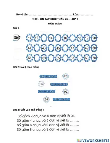 Ôn tập cuối tuần môn Toán - tuần 26