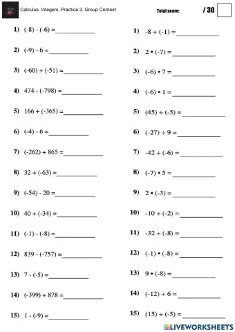 Calculus. Integers. Practice 3. Group Contest