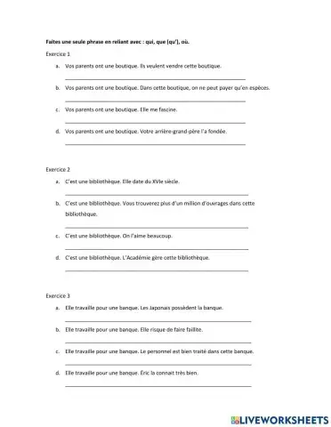Pronoms relatifs: qui, que, où.