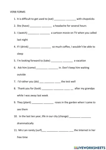 On thi vaof 10 verb form