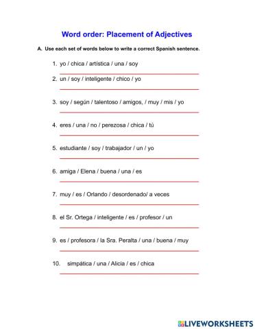 Placement of Adjectives