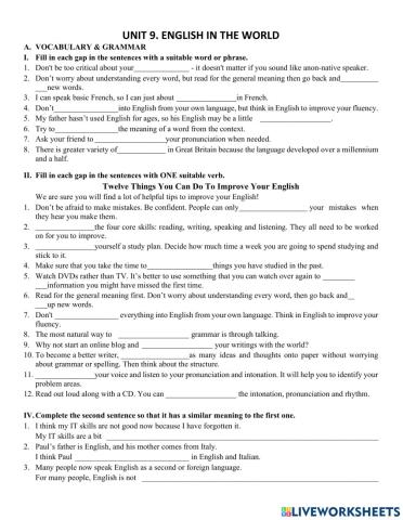 Unit 9 vocab and grammar