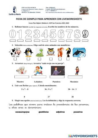 Ficha de ejemplo para aprender con liveworkshee