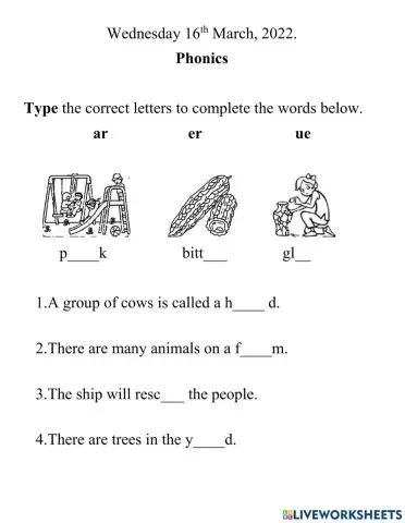 Phonics Evaluation ar, er, ue