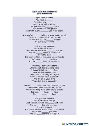 Song - Just give me a reason - Pink