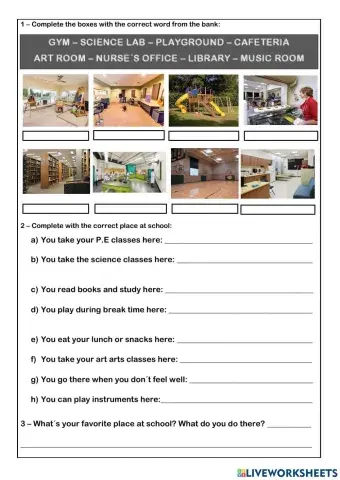 Places at school and activities