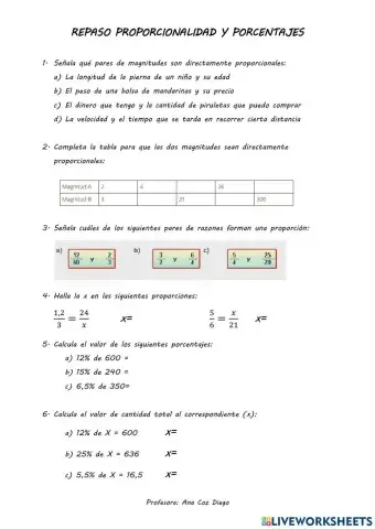 Repaso proporcionalidad y porcentajes 1º ESO