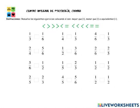 Fracciones mayor, menor equivalentes