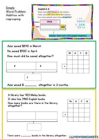 Simple Word Problem Addition with regrouping