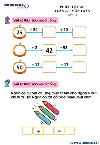 Phiếu cuối tuần 26 - Toán