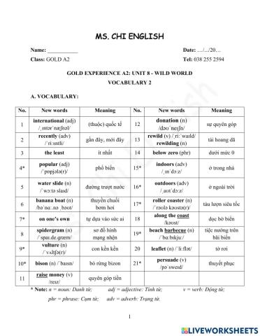 14.03.22- Gold A2- U8 Vocab 2