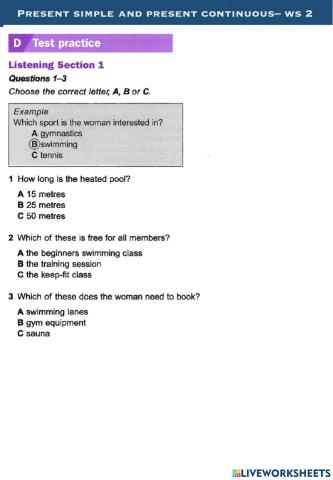 Present simple & continuous ws2