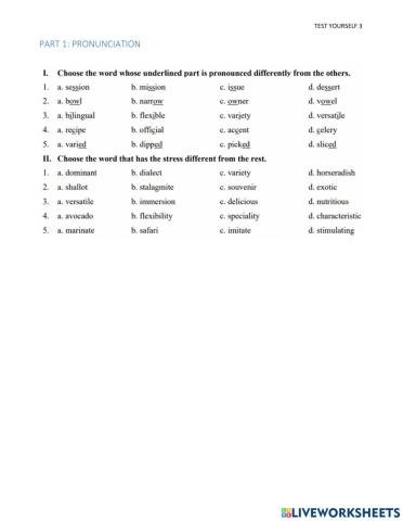 9td mlh test yourself 3 - part.1 pron