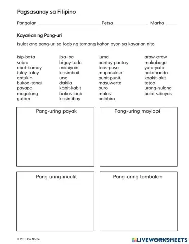 Anyo o kayarian ng pang-uri