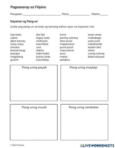 Anyo o kayarian ng pang-uri