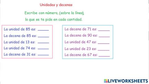Unidades y decenas