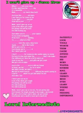 I won't give up - intermediate