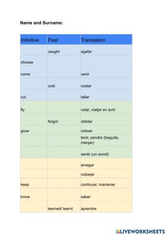 Irregular verbs test 4