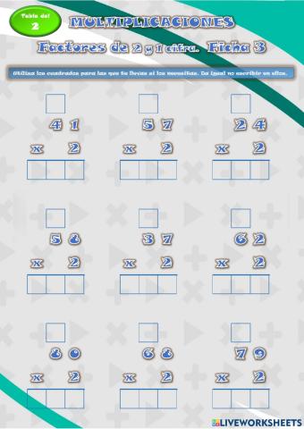 MULTIPLICACIONES 2 cifras x 2. Ficha 3
