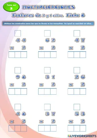 MULTIPLICACIONES 2 cifras x 2. Ficha 8