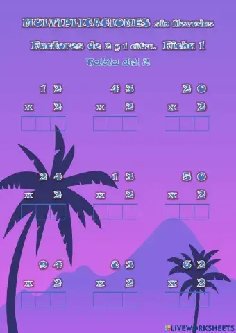 MULTIPLICACIONES sin llevadas 2 cifras x 2. Ficha 1