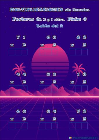 MULTIPLICACIONES sin llevadas 2 cifras x 2. Ficha 4