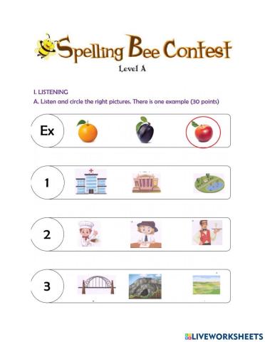 Worksheet no 2- Spelling Bee- level A