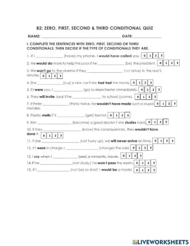 B2: 0,1,2,3 conditionals quiz