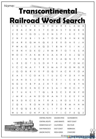 Transcontinental Railroad Word Search