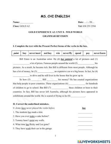 16.03.22- Gold A2- U8 Grammar Revision