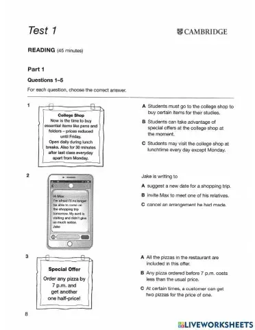 Practice test 1 (PET)