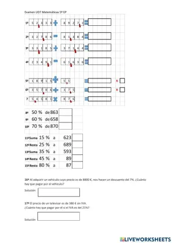 Examen ud 7 Decimales y porcentajes