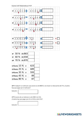 Examen ud 7 Decimales y porcentajes