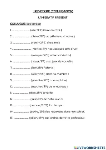 Impératif présent évaluation