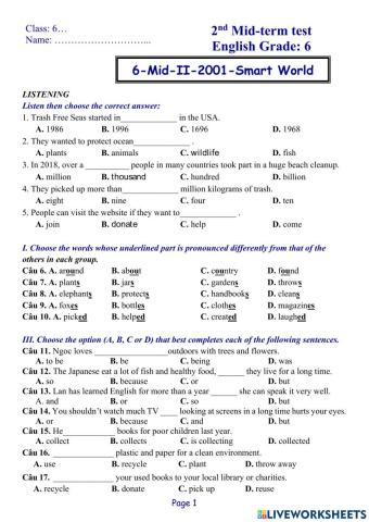 Tieng Anh lop 6 SW - 2nd Mid-Term test 01