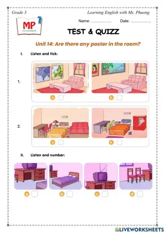 English 3 - Unit 14 - Are there any poster in the room?