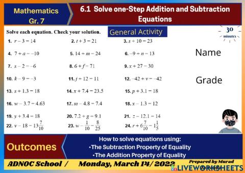 6.1 Solving One Step Equation