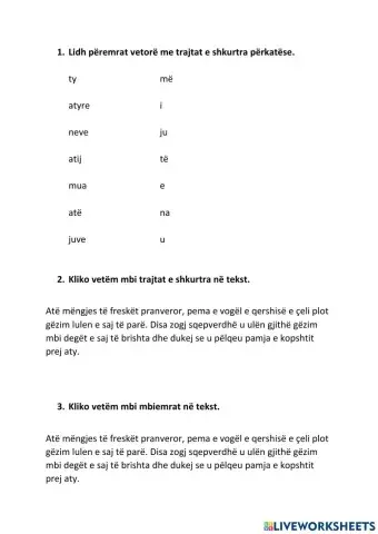 Trajtat e shkurtra të përemrit vetor