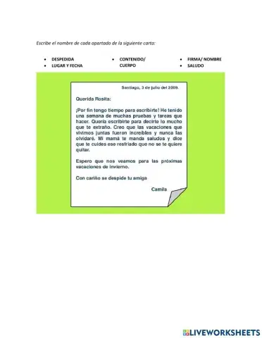 Partes de una carta personal