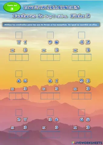 MULTIPLICACIONES 2 cifras x 3. Ficha 2