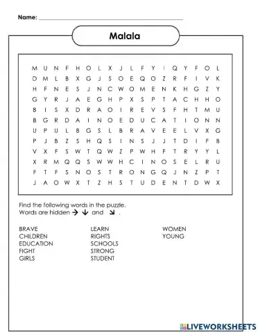 Malala word search