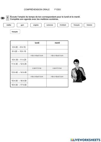 Compréhension orale 1º eso