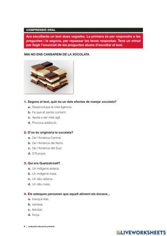 Comprensió oral- MAI NO ENS CANSAREM DE LA XOCOLATA