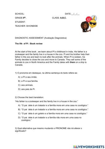 DIAGNOSTIC  ASSESSMENT 9th A , B, C