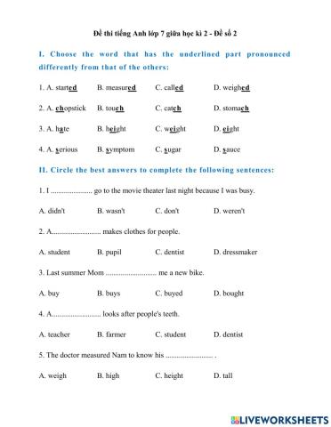 G7 - Thi giữa kỳ 2 - đề 2